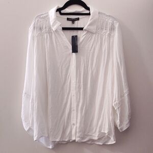 Adrienne Vittadini White Flutter Sleeve Button Down Shirt